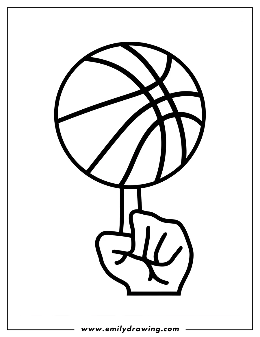 Line art of a basketball balancing on a finger.