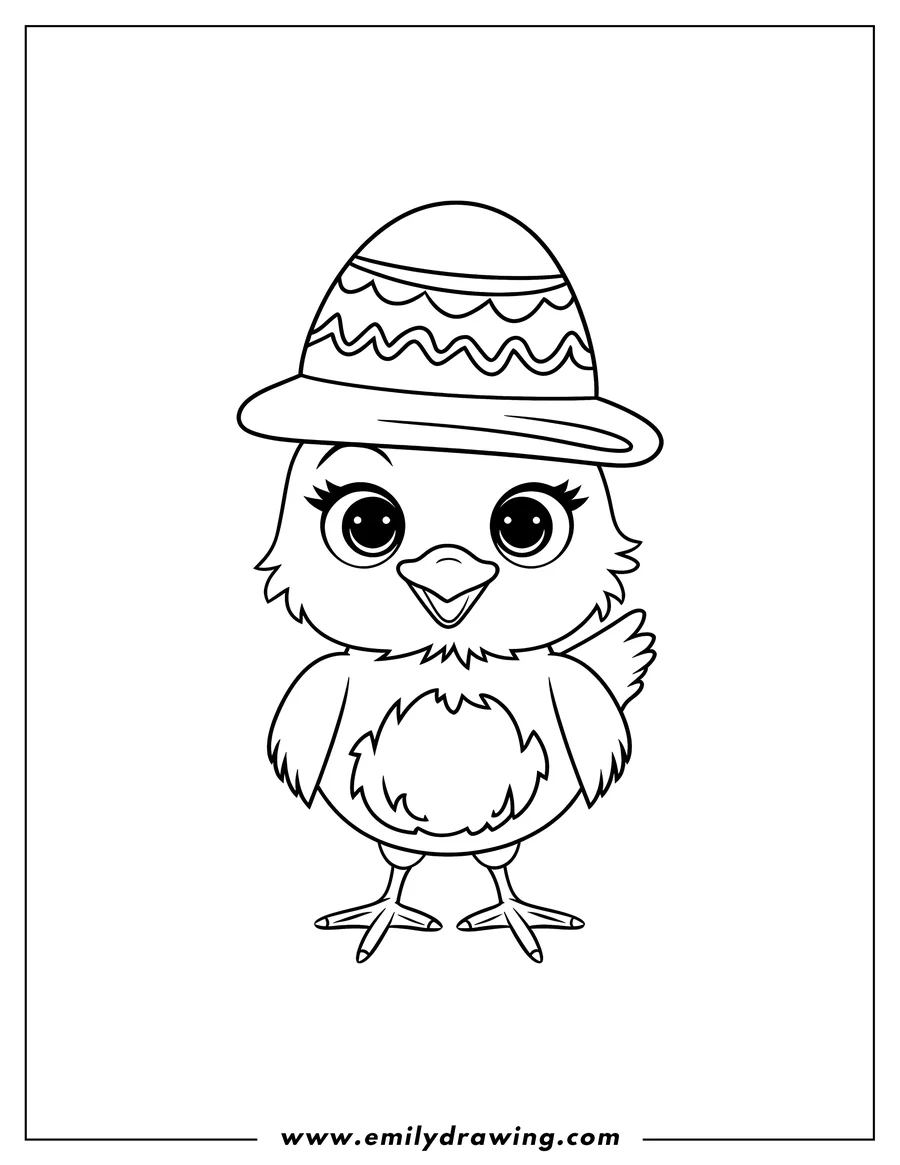 Line art of a chick wearing a sombrero.