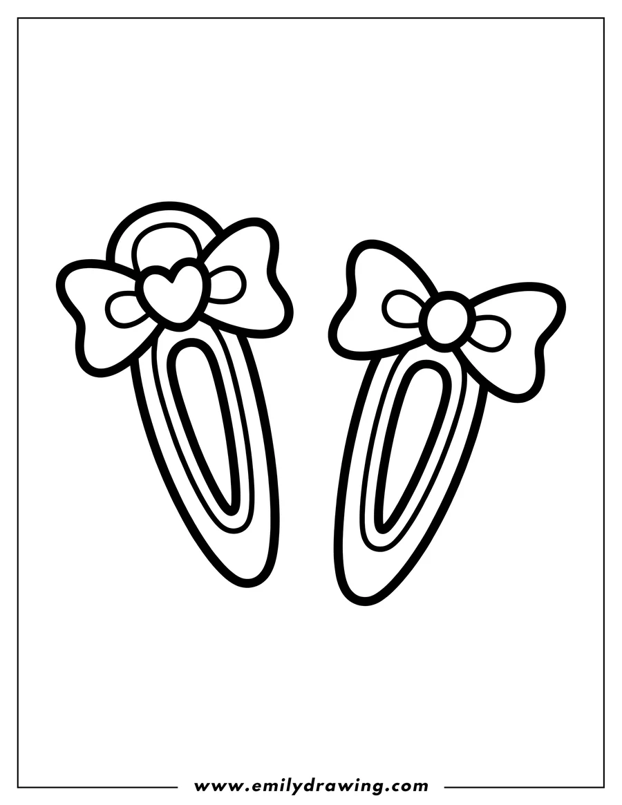 Two hair clips with bows. One bow has a heart detail and the other has a circle.