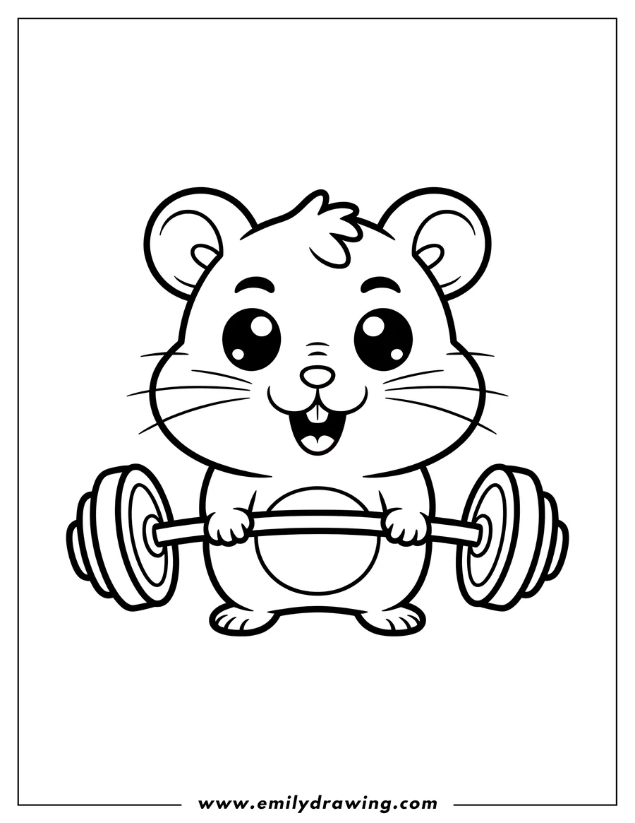 Outline of a hamster lifting a barbell with weights.