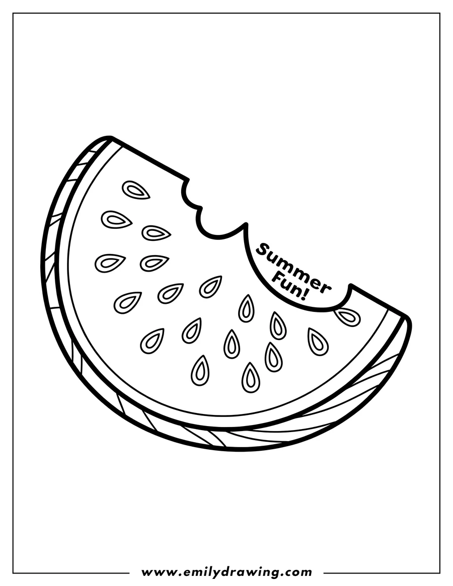Outline of a watermelon slice with a bite taken out of it, and 