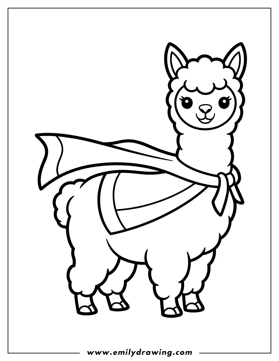 Outline of an alpaca wearing a scarf