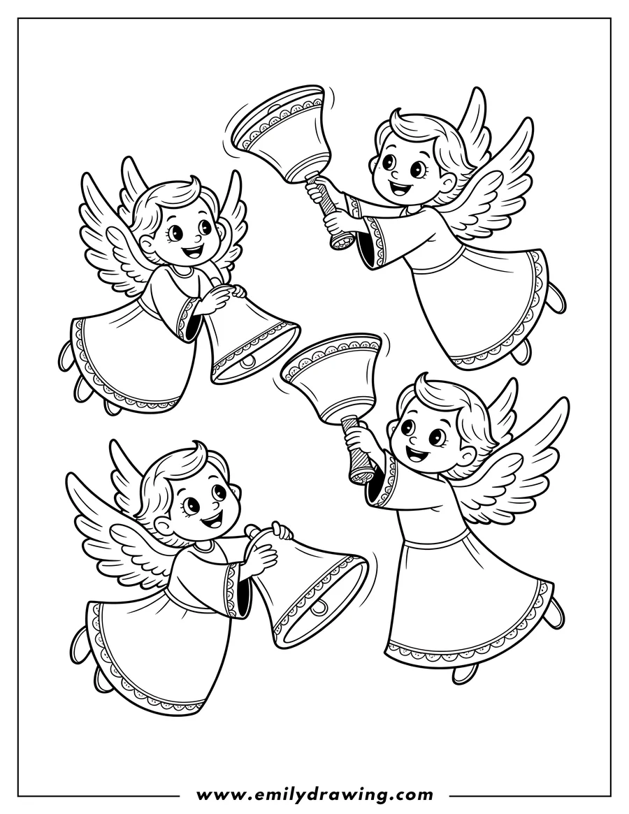 Outline of four angels ringing bells