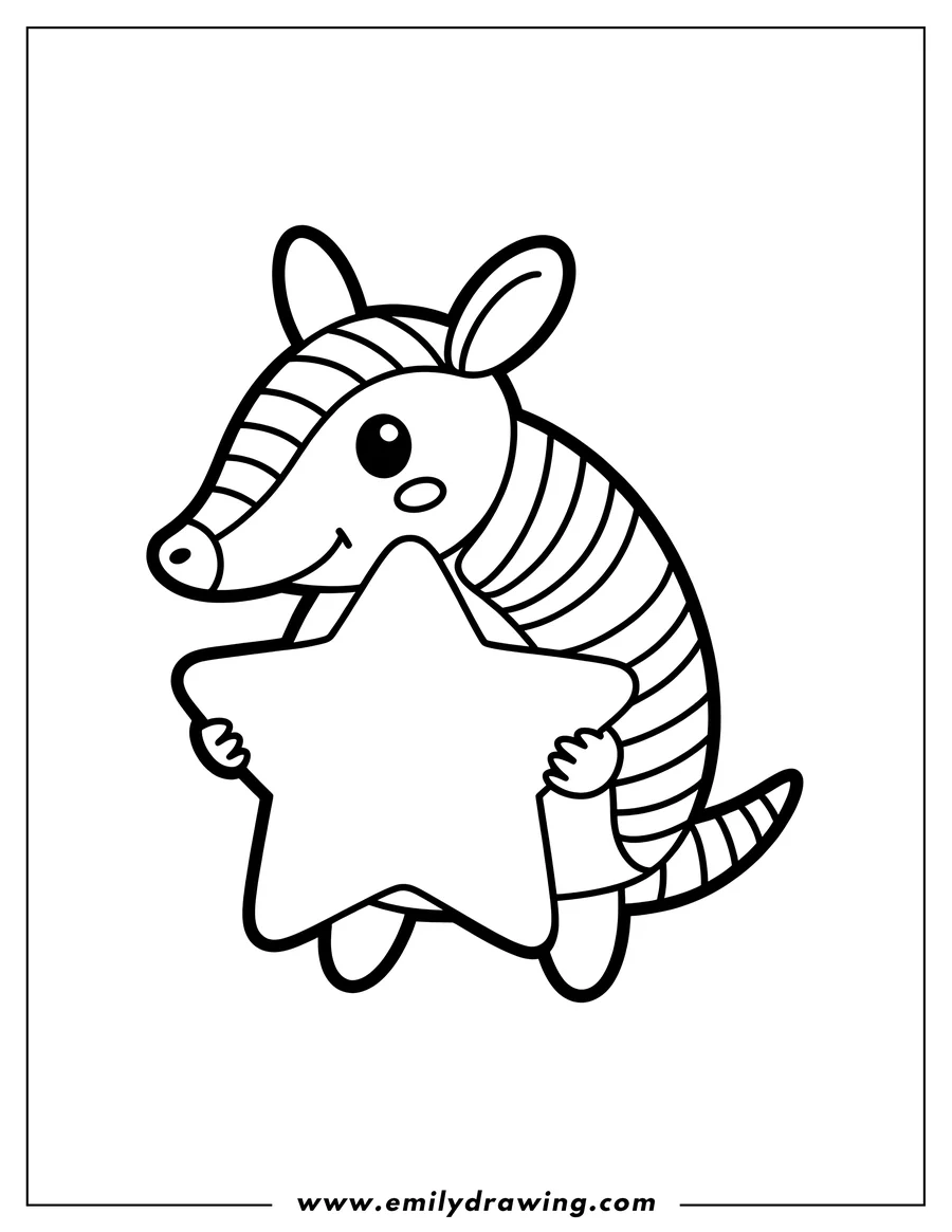 Outline of an armadillo holding a large star.