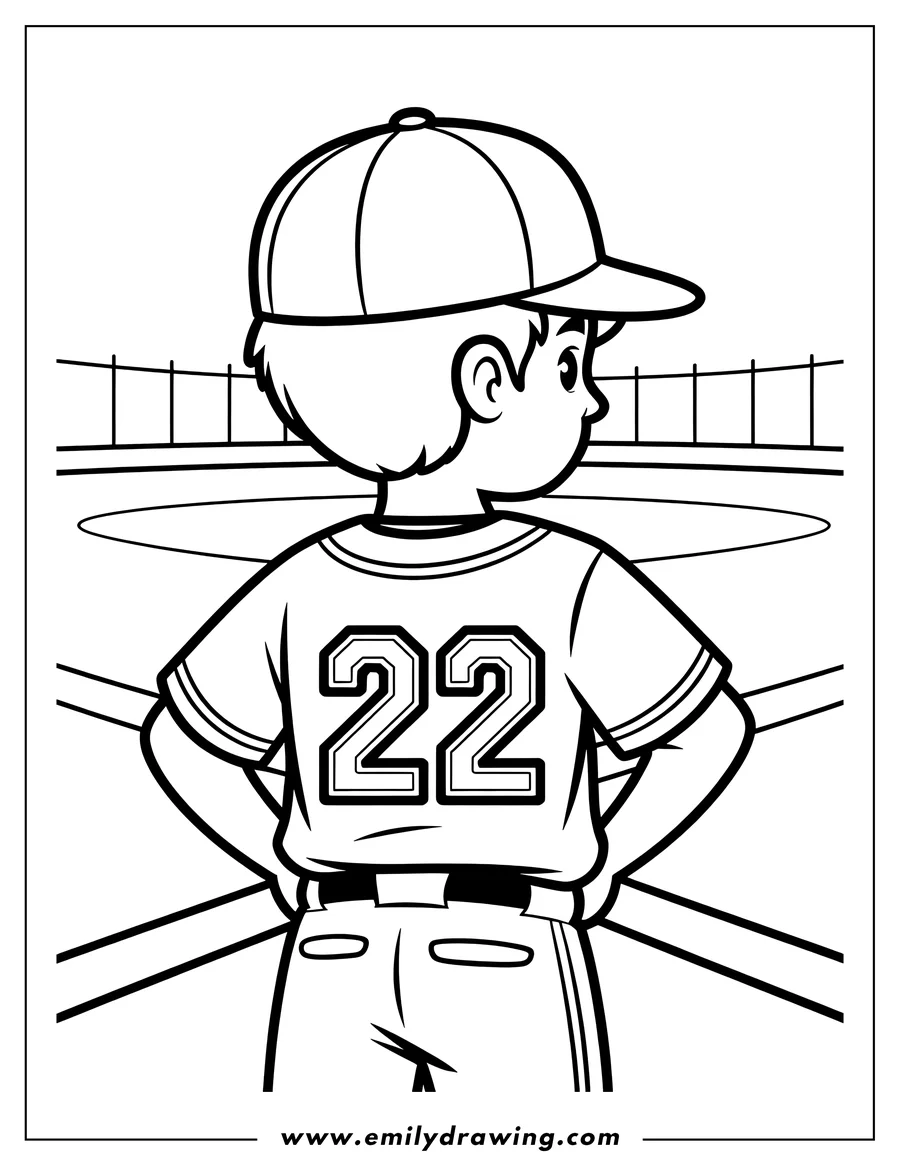 Outline of a baseball player standing on the field, ready for the game.