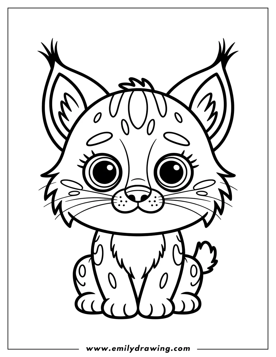 Outline of a bobcat sitting, with large eyes and tufted ears.