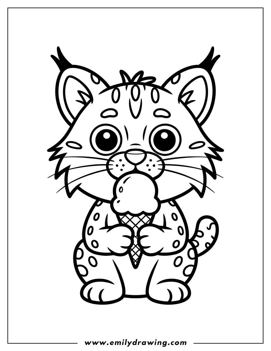 Outline of a bobcat holding an ice cream cone.