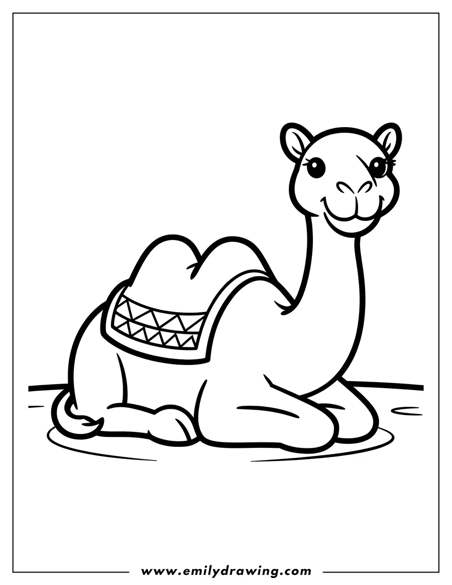 Outline of a camel sitting down with a blanket on its back