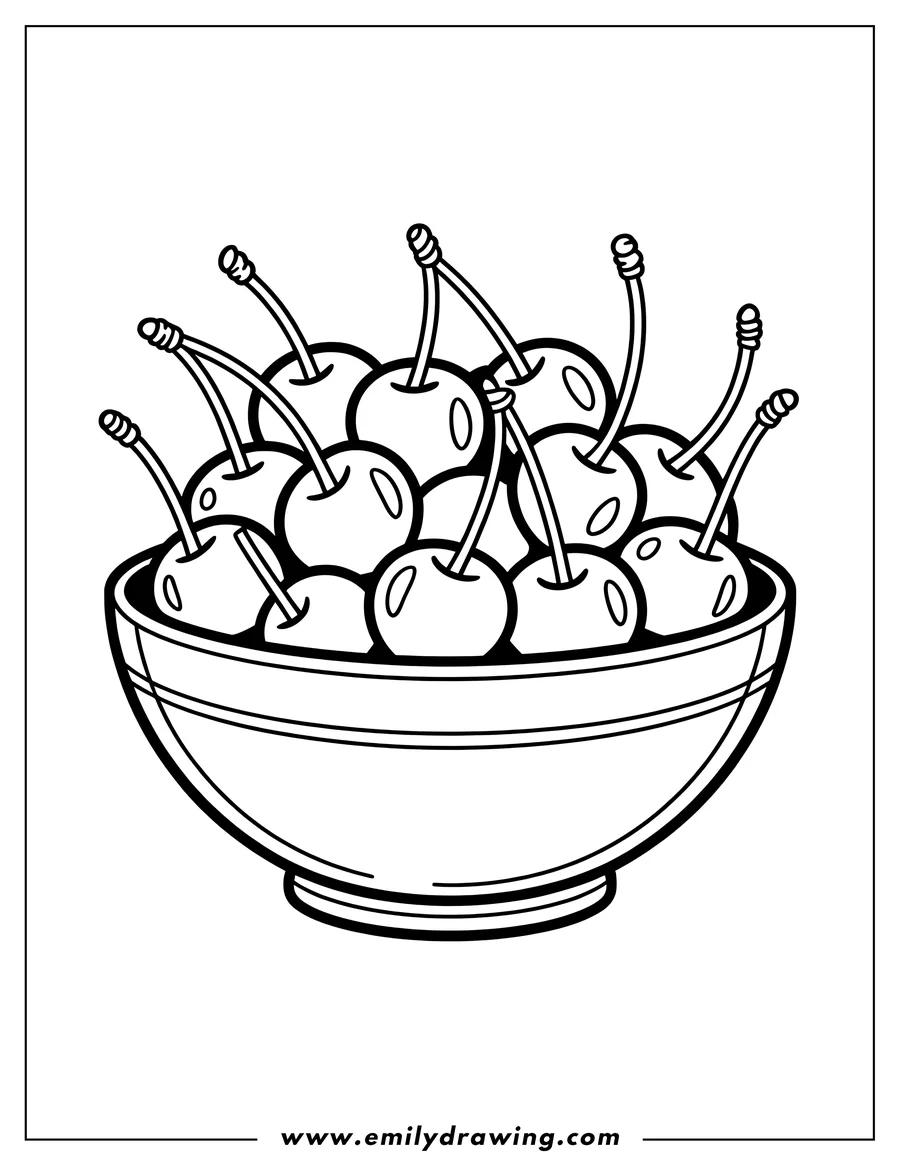 Outline of cherries in a bowl.