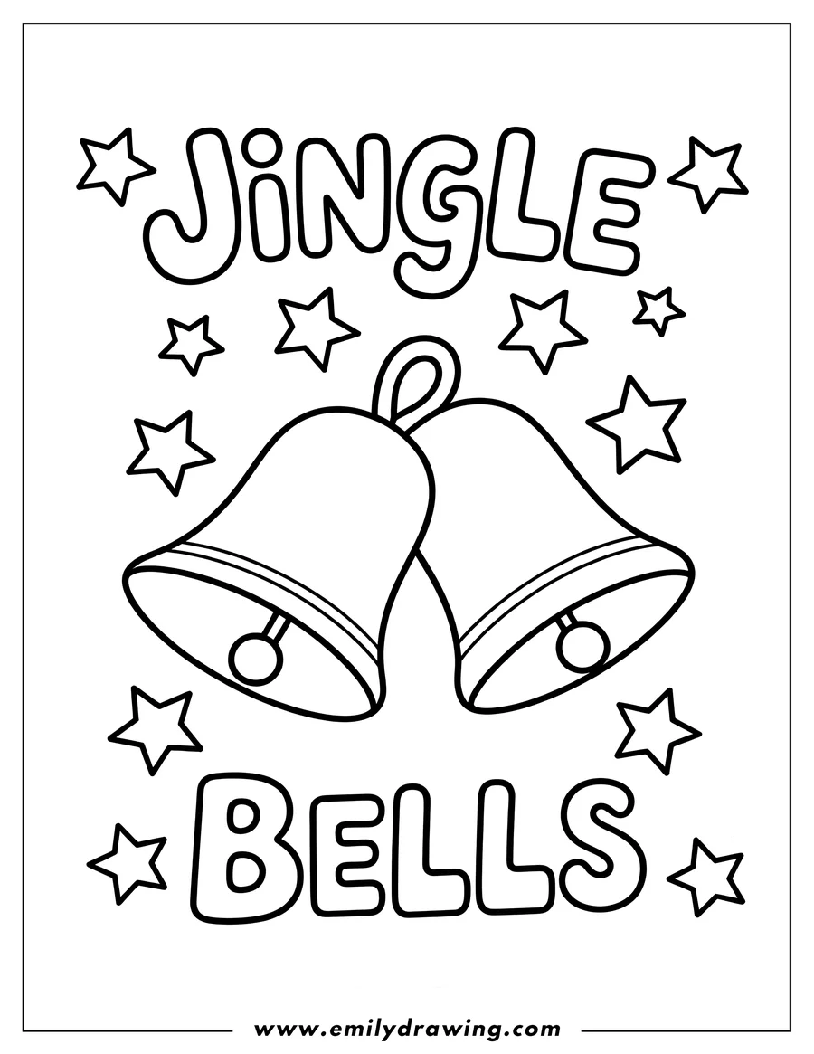 Outline of two Christmas bells with surrounding stars.