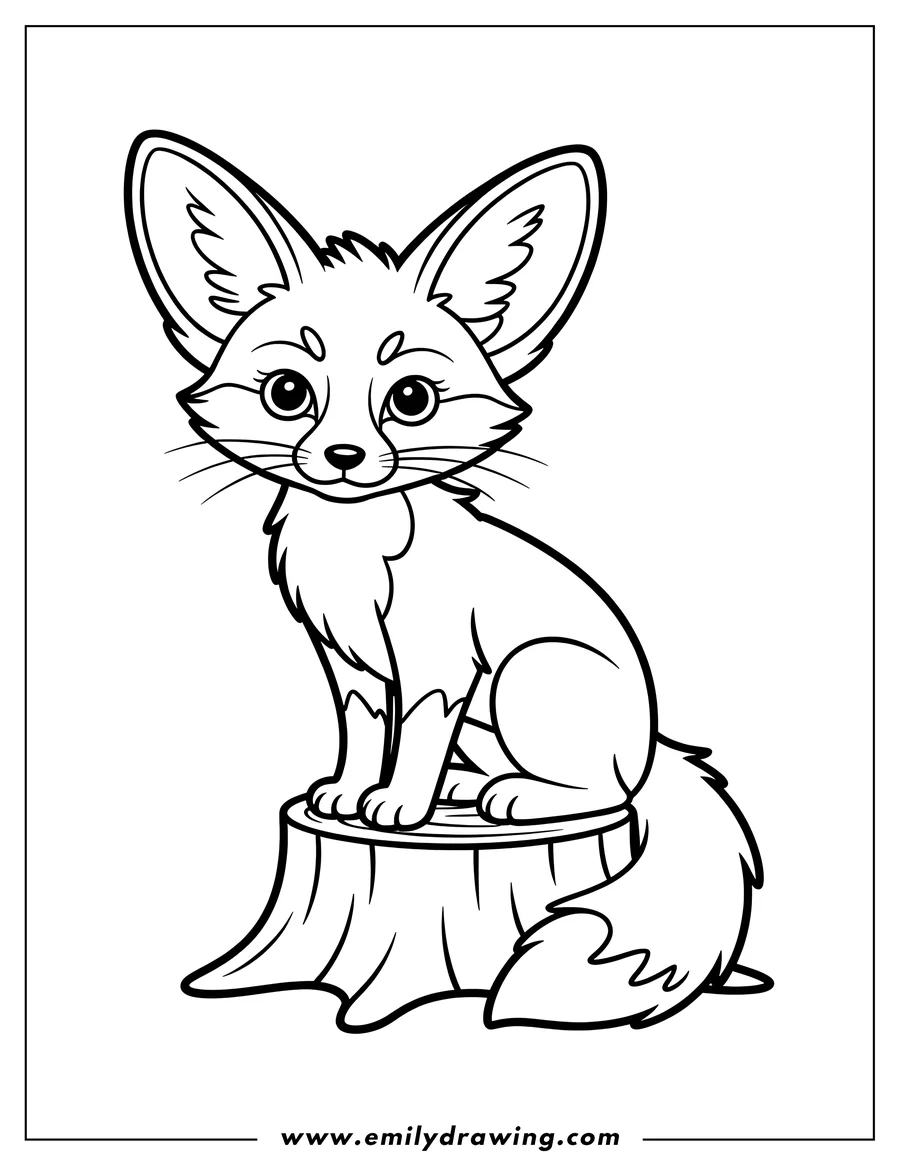 Outline of a fennec fox sitting on a tree stump.