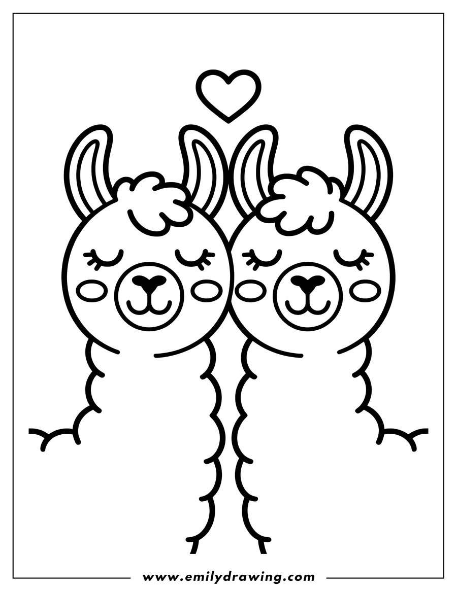 Outline of two llamas with a heart above them, suggesting they are in love.
