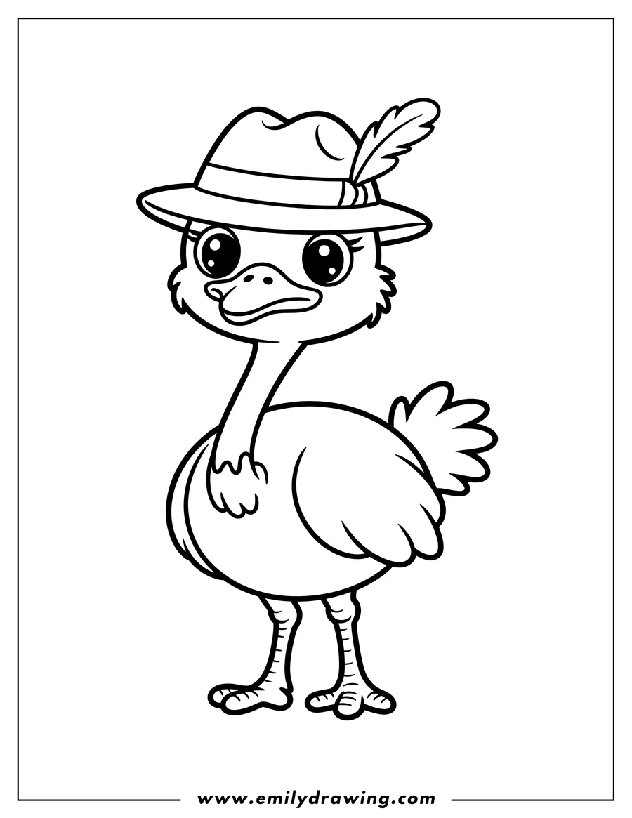 Outline of an ostrich wearing a feathered hat.