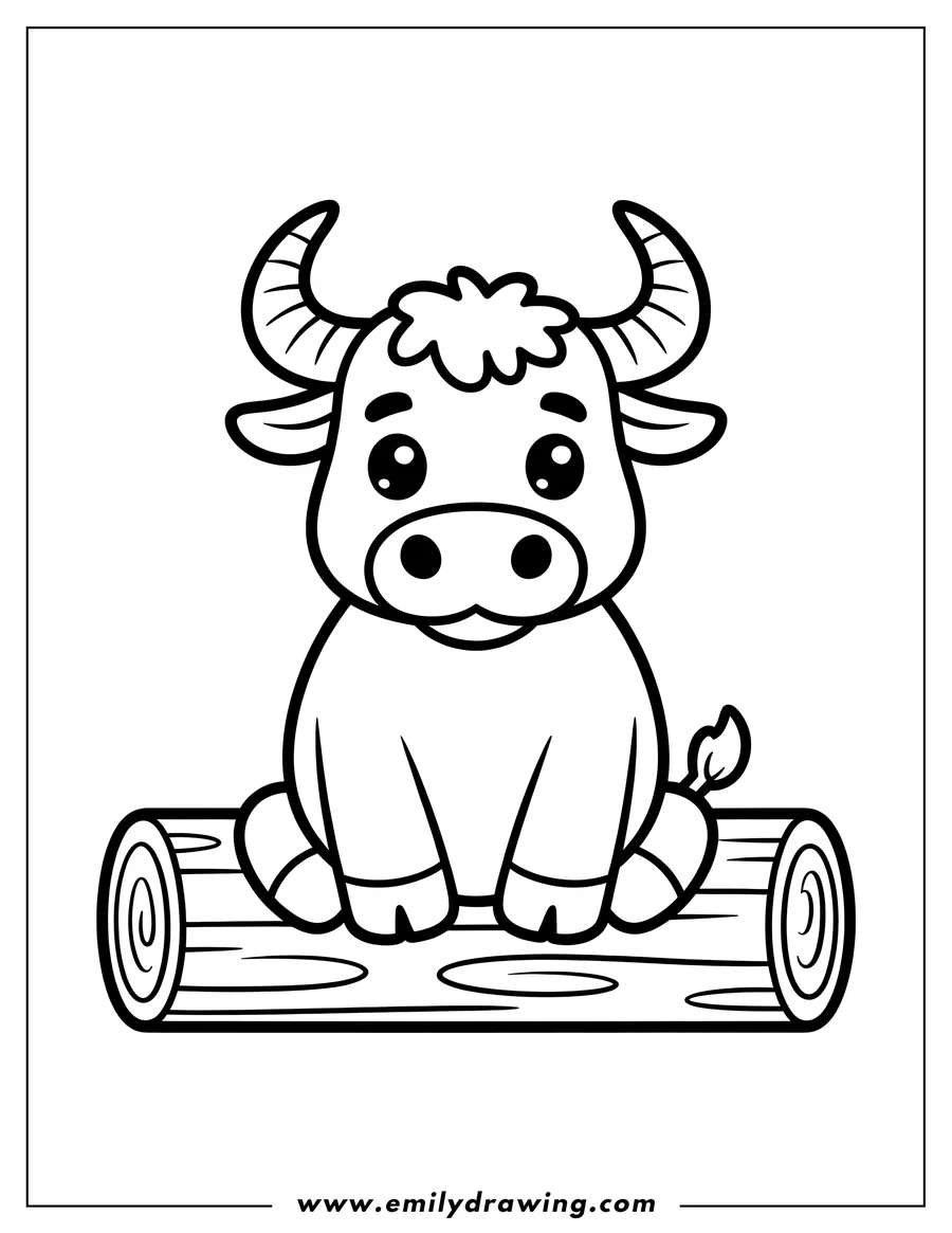 Outline of an ox sitting on a log.