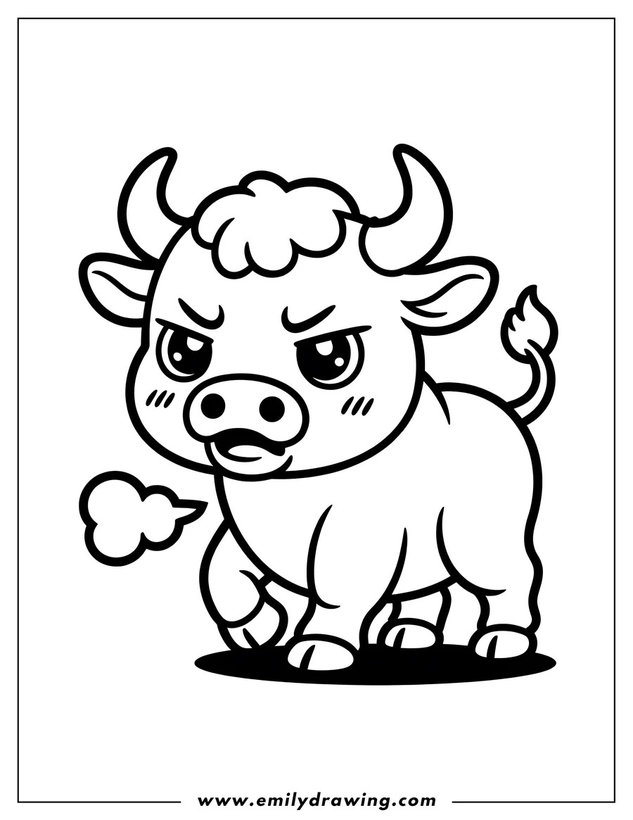 Outline of an ox snorting, with a puff of air coming from its nose.