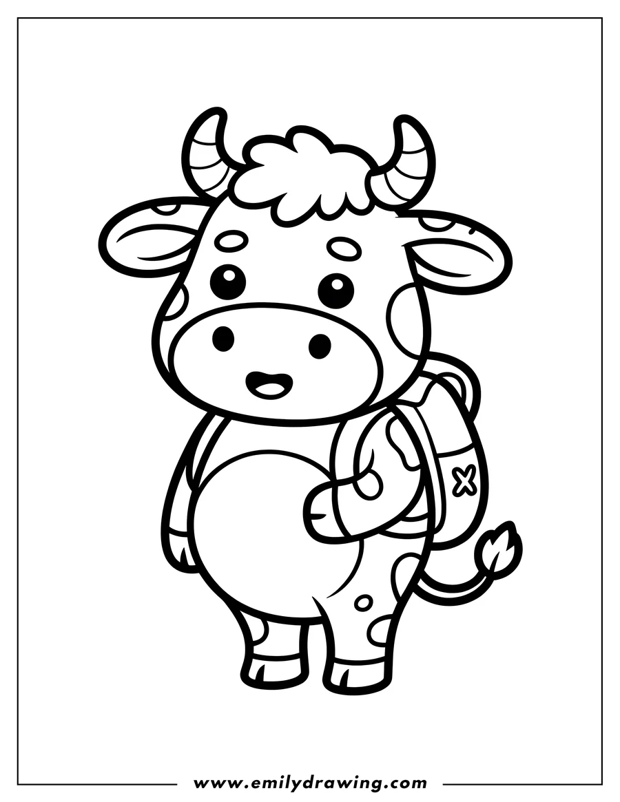 Outline of an ox with a backpack on its back, ready for an adventure.