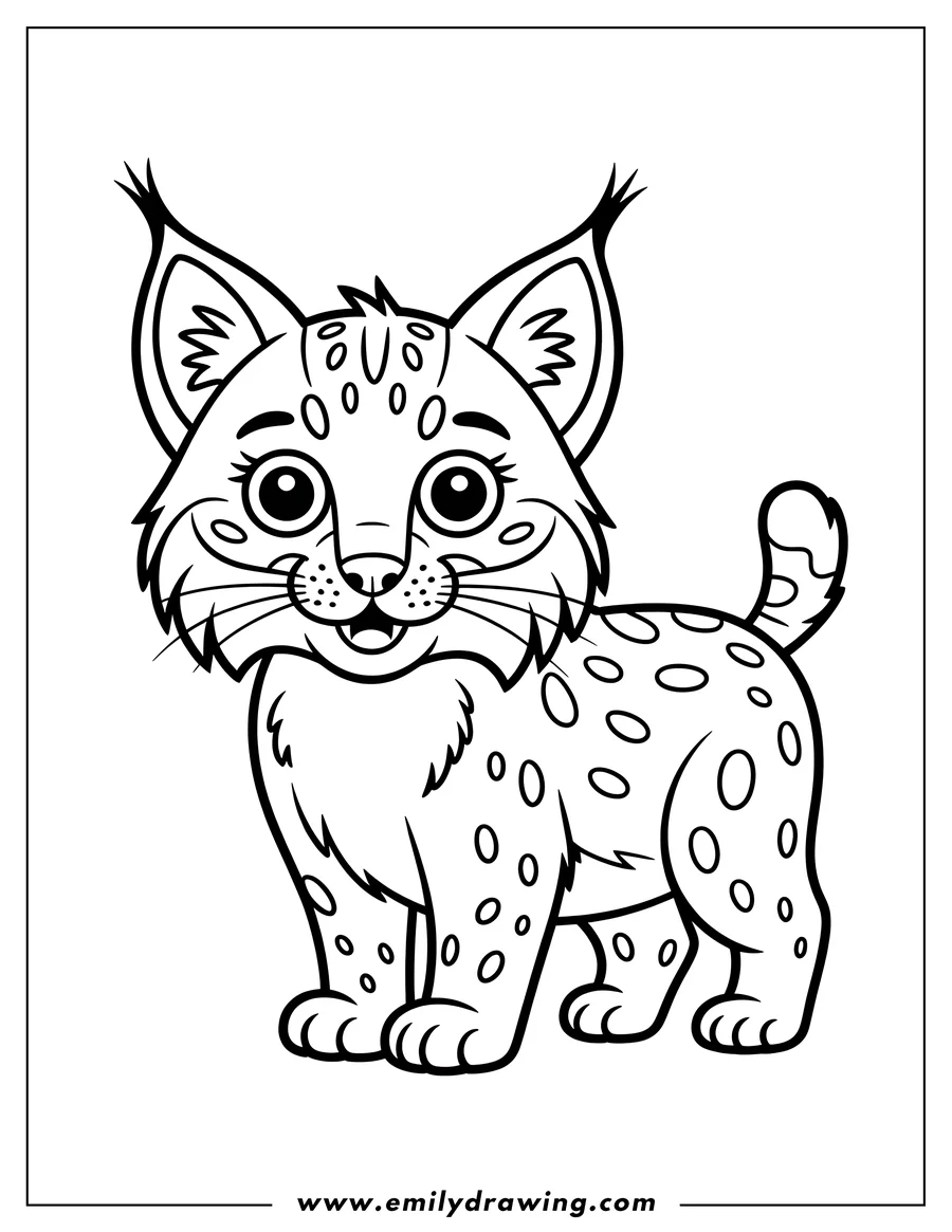Outline of a playful bobcat smiling, ready for coloring.