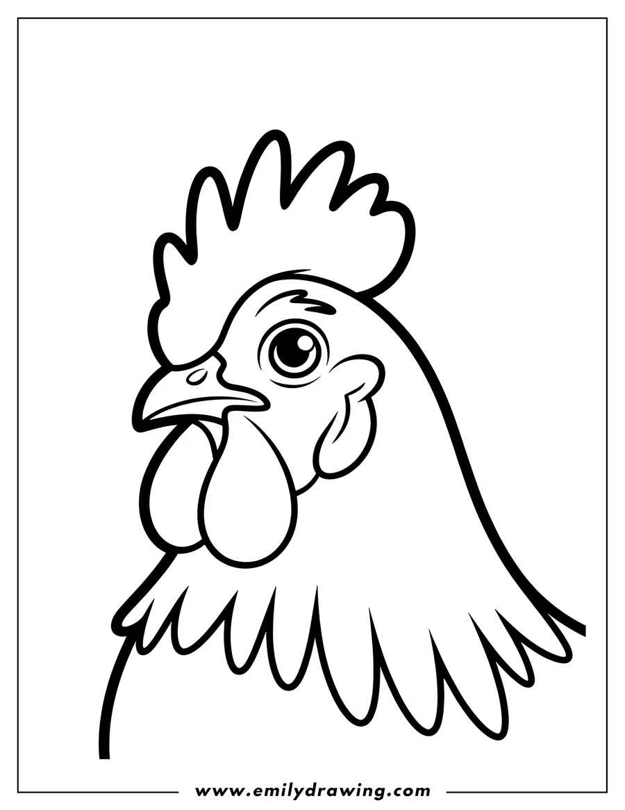 Simple line art of a rooster's head and neck.