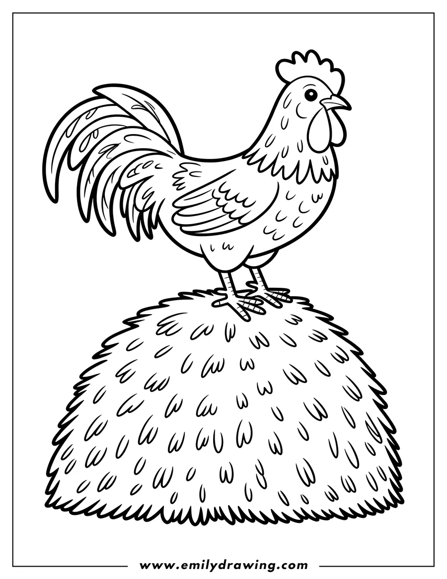 Outline of a rooster standing on top of a haystack