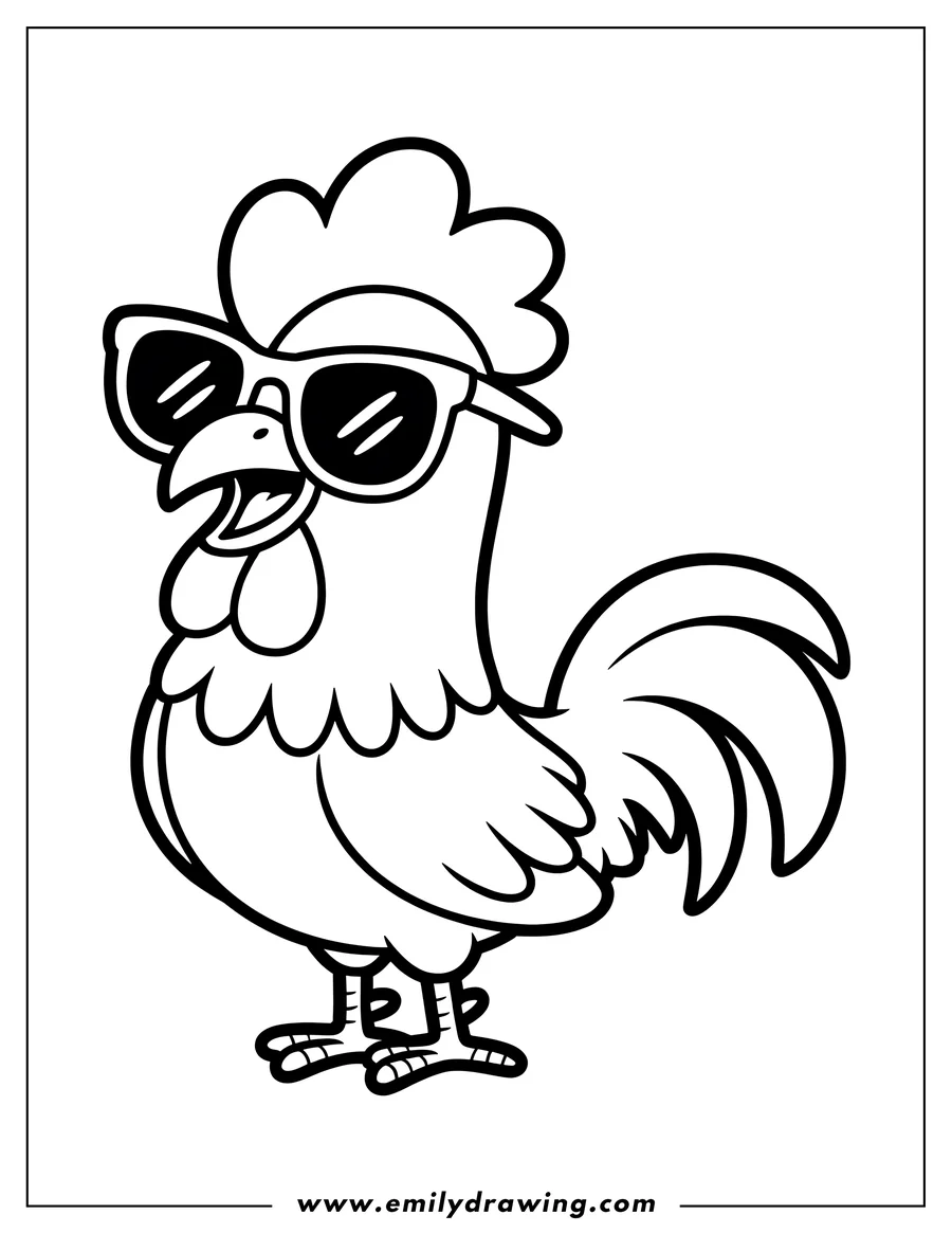 Outline of a rooster wearing sunglasses. He looks ready for a bright, sunny day.