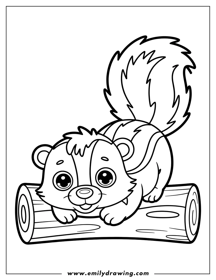 Outline of a skunk lying on a log.