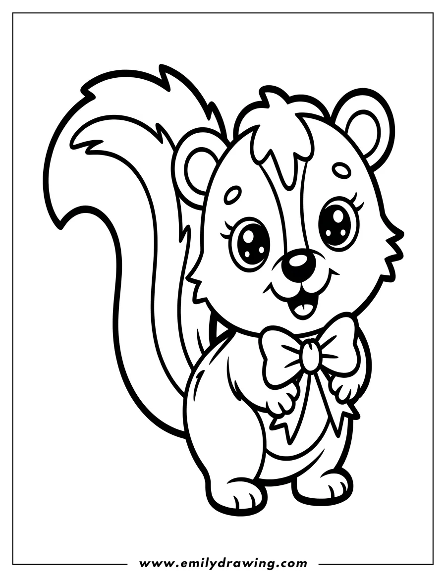 Outline of a skunk wearing a bow.