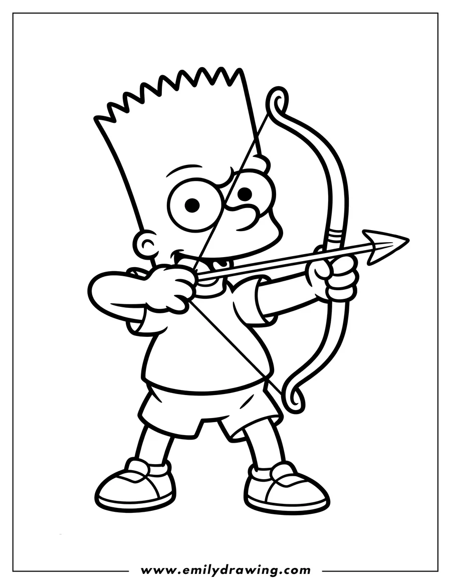Line art of Bart Simpson aiming a bow and arrow.