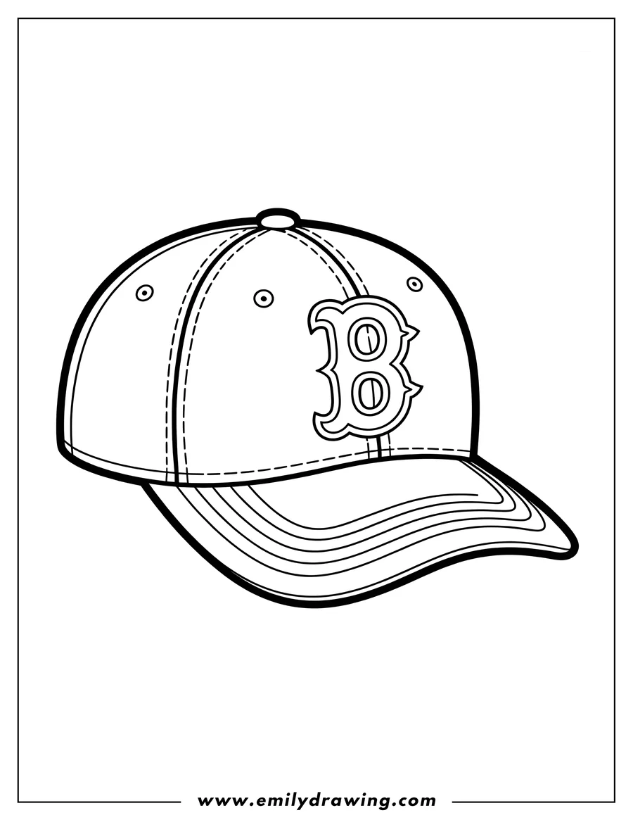 Line art of a baseball cap with a prominent 'B' logo on the front.