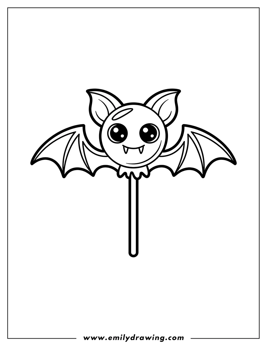 Outline of a bat-shaped lollipop with large wings and fangs.