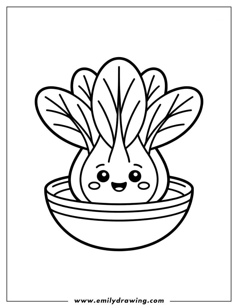 Outline of a bok choy sitting in a bowl.