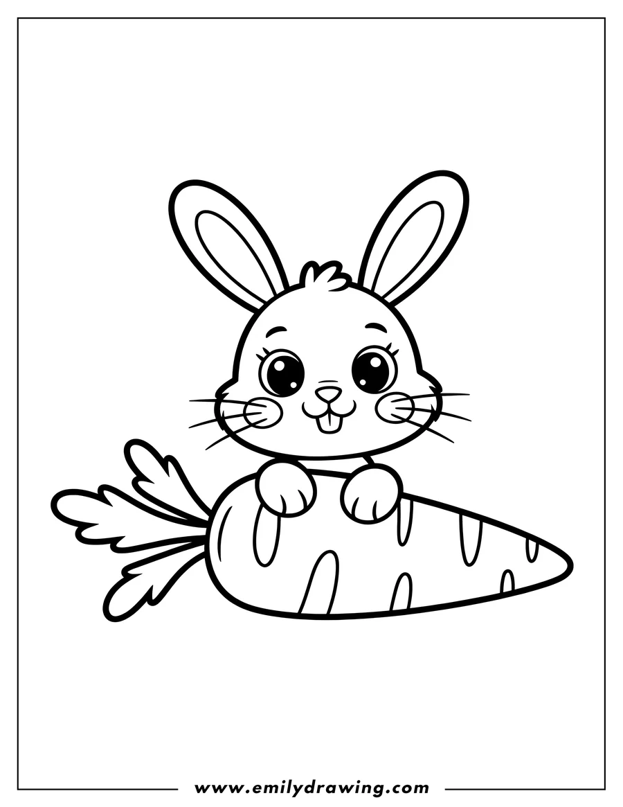 Outline of a cute bunny hugging a large carrot.