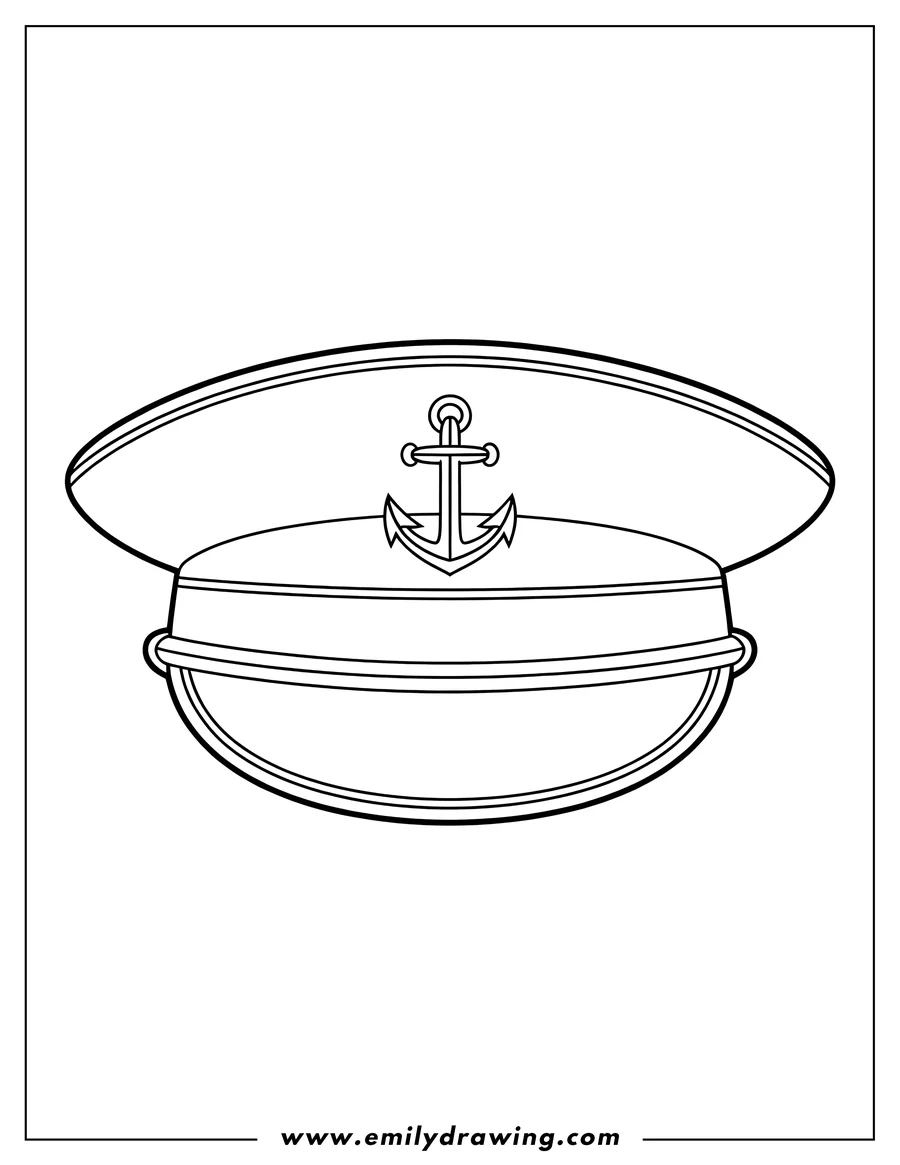 Line art of a captain's hat with an anchor emblem.
