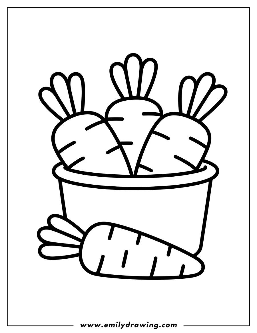 Outline of three carrots in a basket with one carrot beside it.