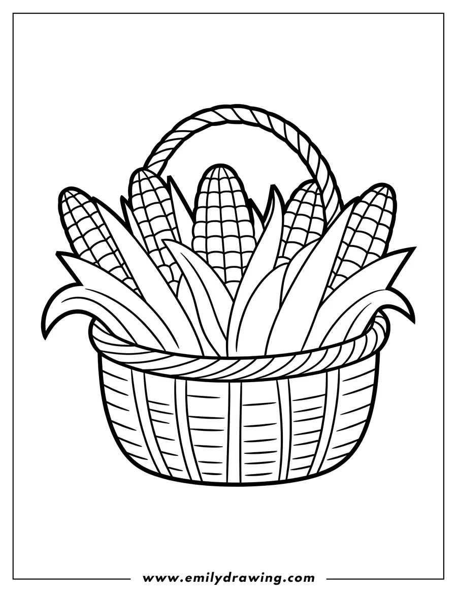 Outline of ears of corn in a woven basket.