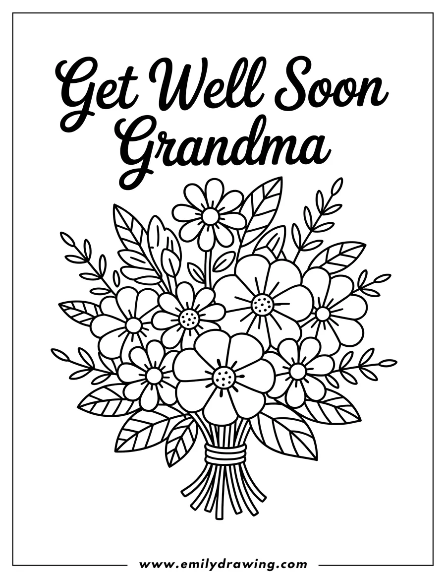 Line art of a flower bouquet with the words 