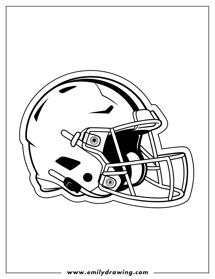 Line art of a football helmet, ready to be colored in.