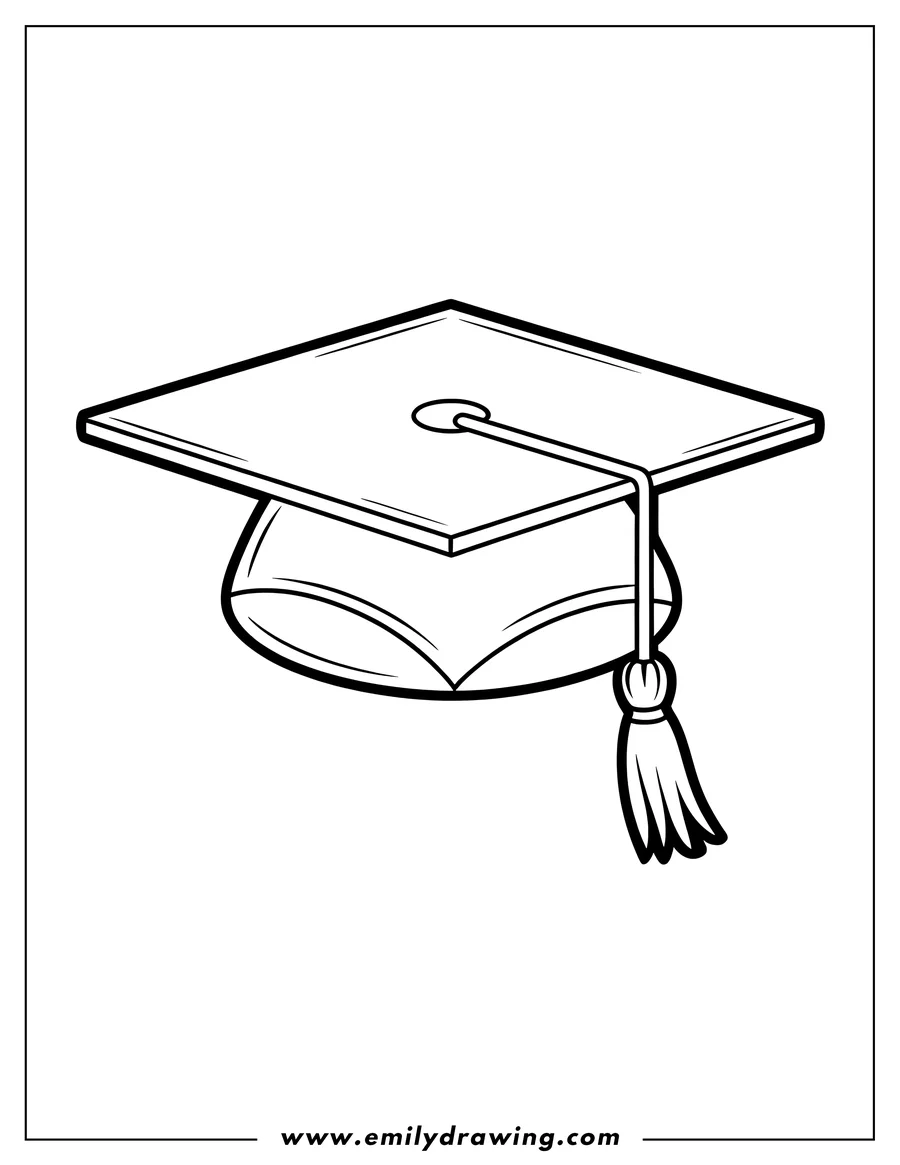 Line art of a graduation hat with a tassel.