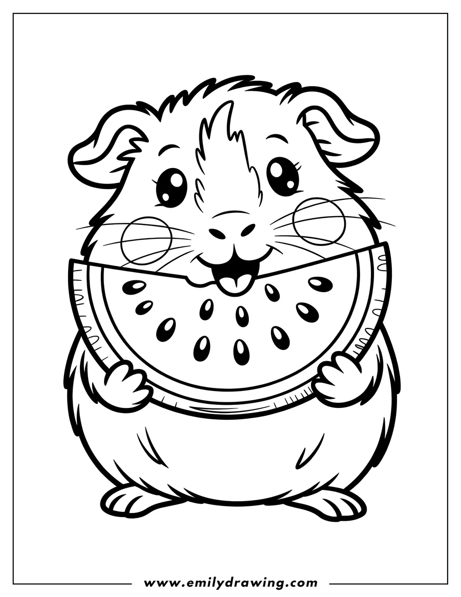 Outline of a guinea pig holding a large slice of watermelon