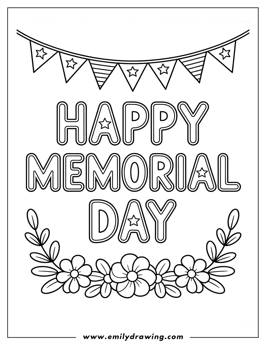 Line art of a Memorial Day design featuring