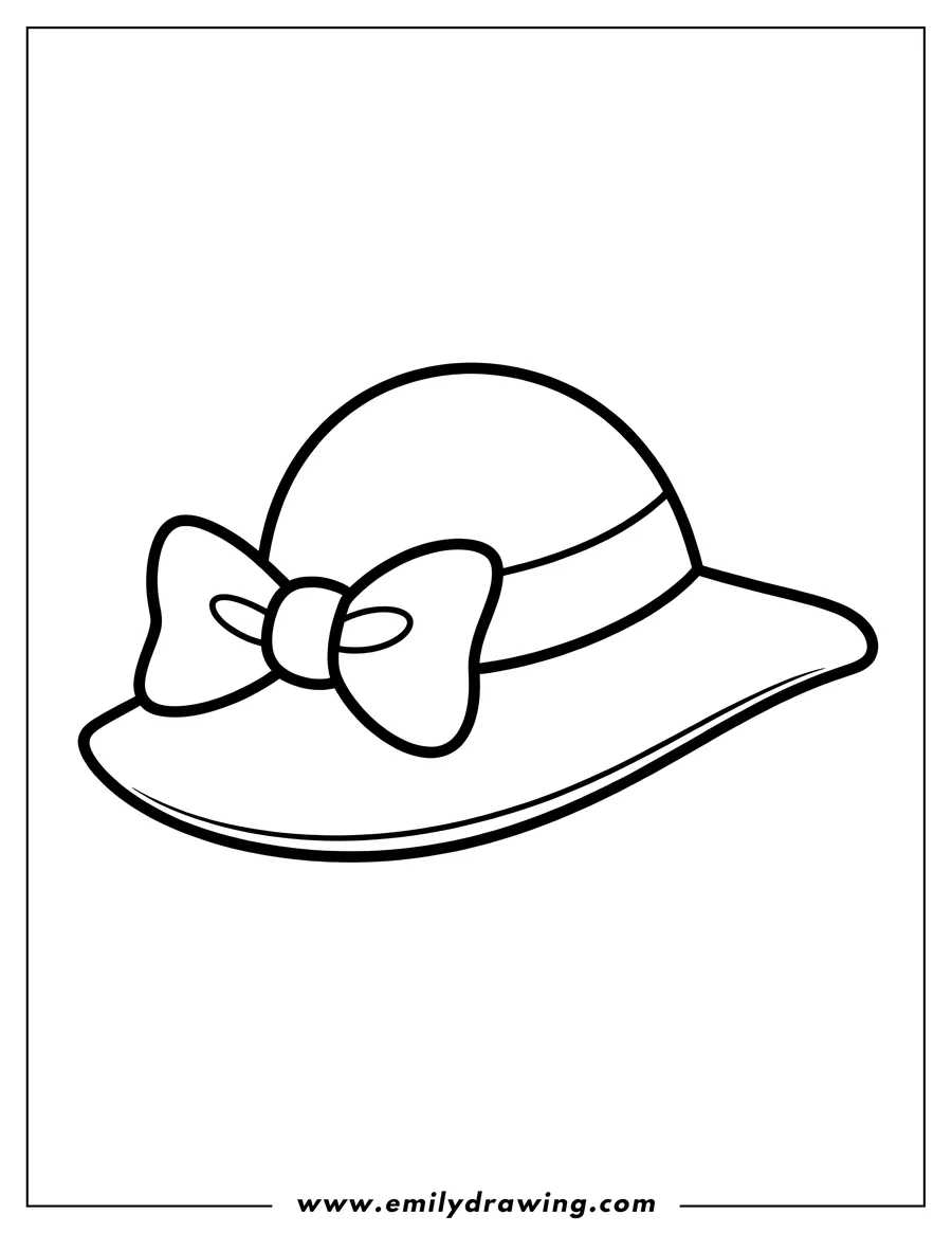 Line art of a wide-brimmed hat with a bow around the band.