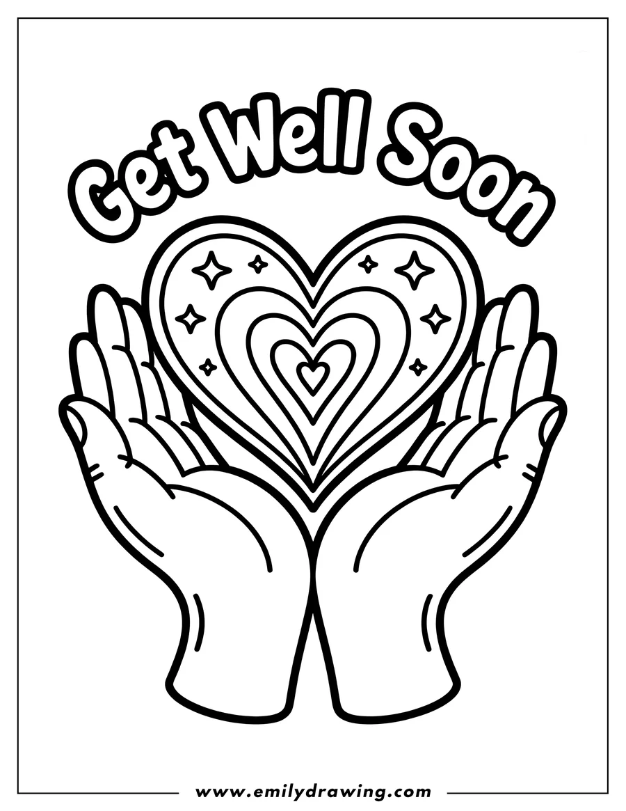 Outline of two hands gently holding a heart with the words 