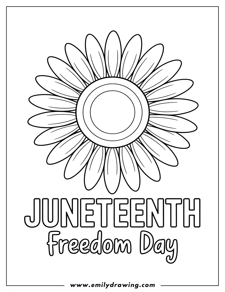 Simple line drawing of a flower with Juneteenth Freedom Day written underneath.