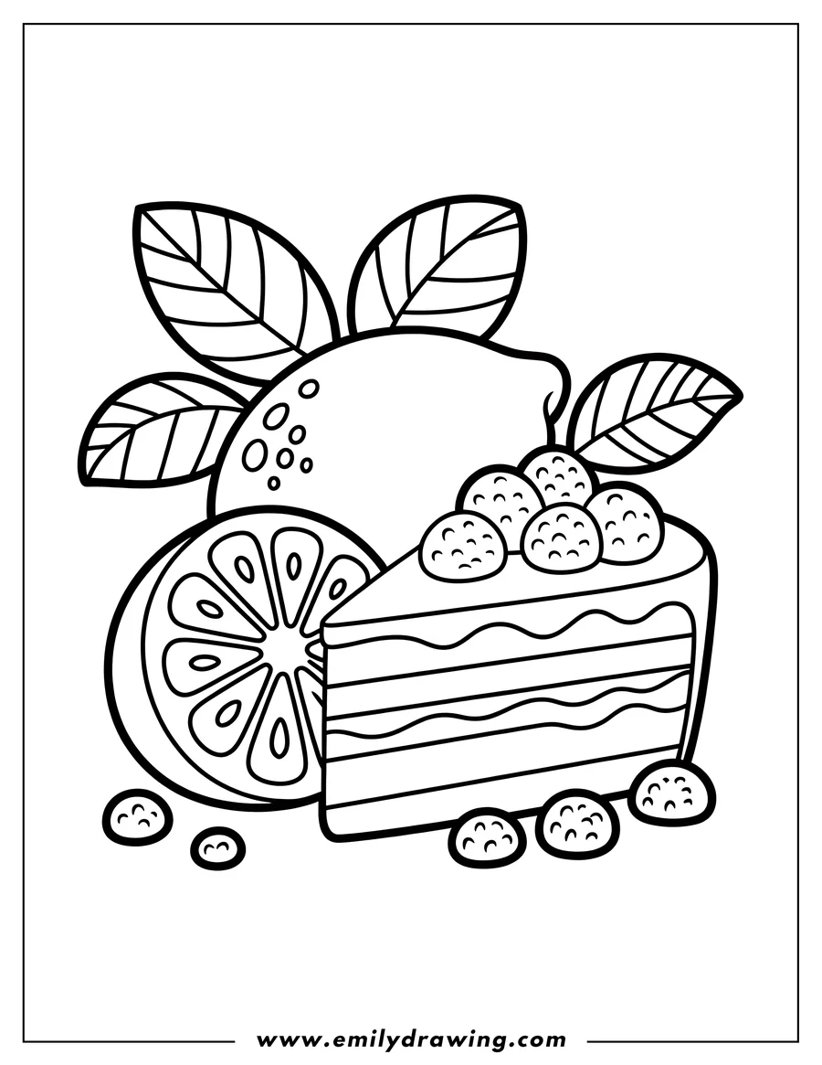 Outline of a lemon slice and cake slice with sprinkles