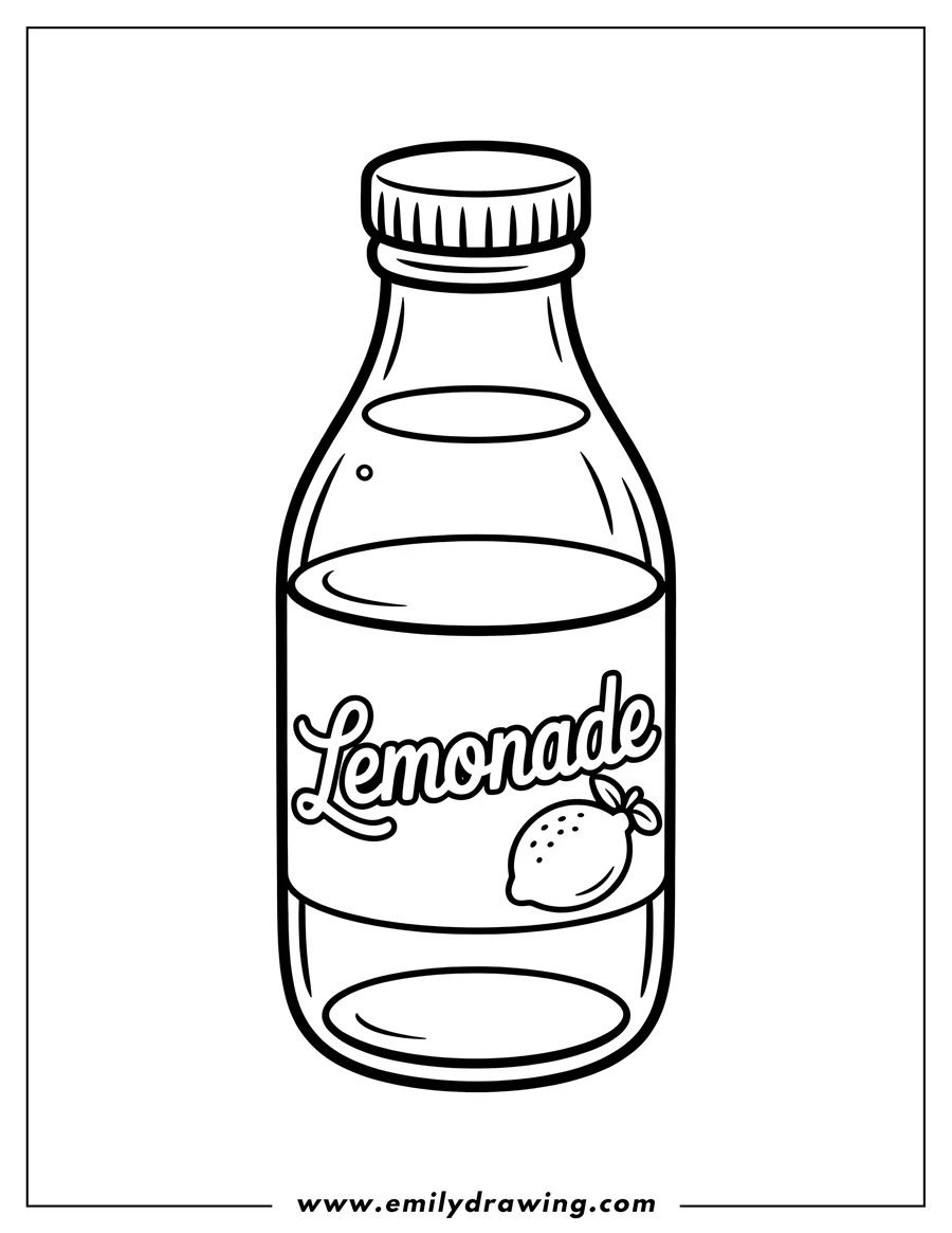 Outline of a lemonade bottle with a lemon image on the label and the word