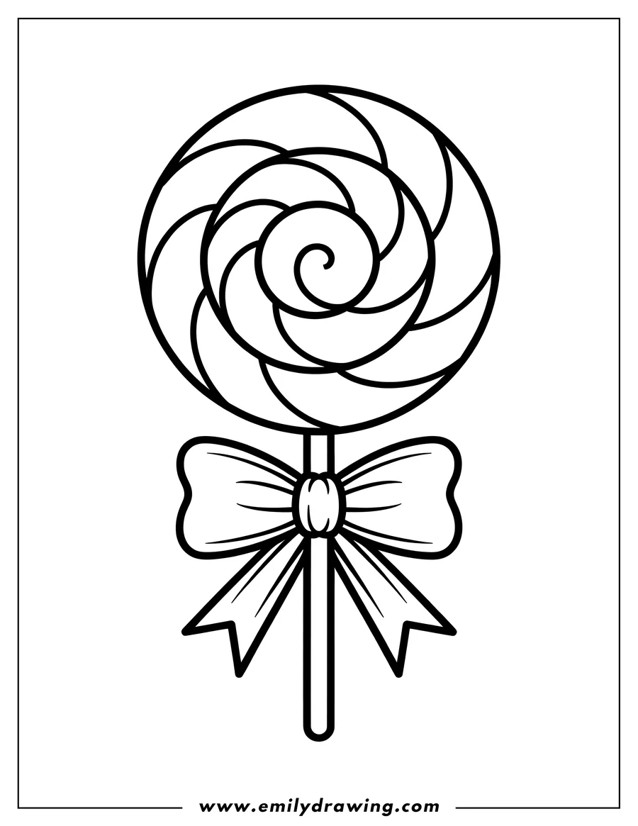 Outline of a lollipop with a bow tied around its stick.