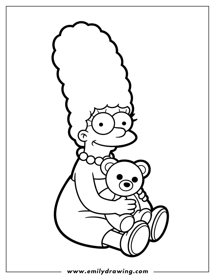 Outline of Maggie Simpson holding her teddy bear.