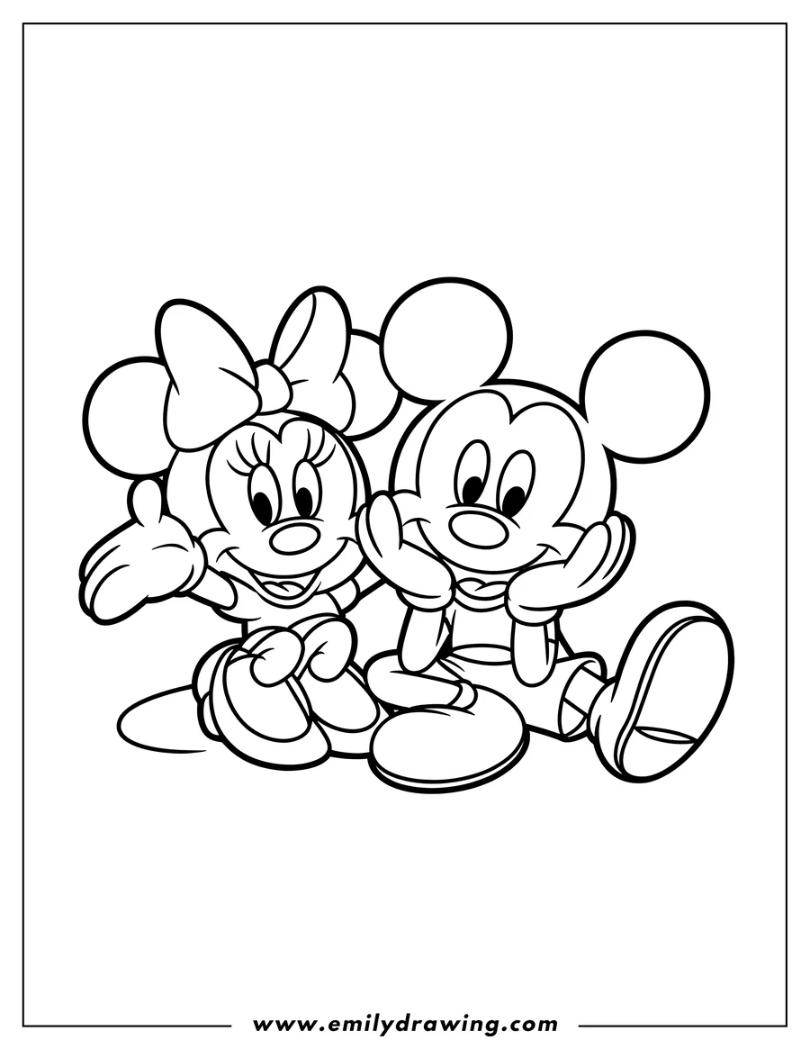 Outline of Mickey and Minnie Mouse sitting side by side.