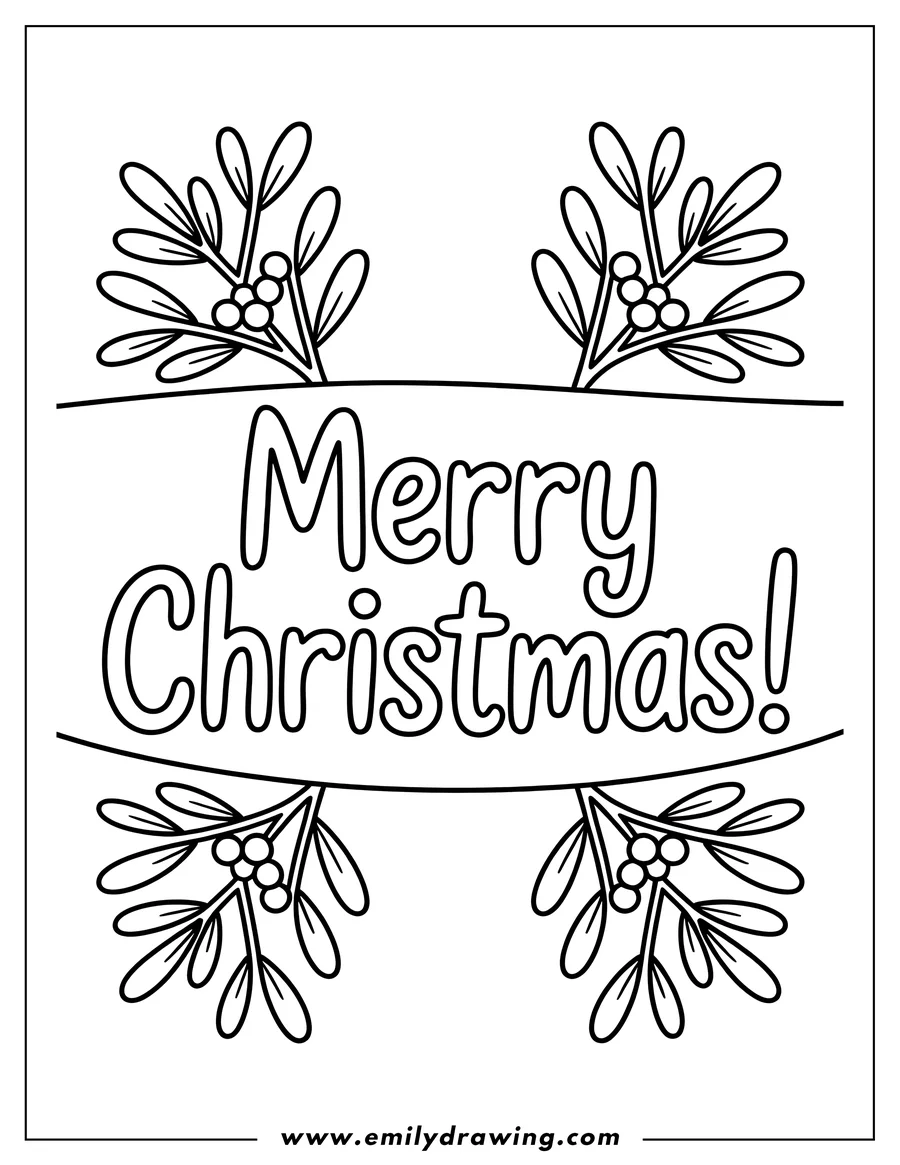 Outline of mistletoe branches with berries surrounding the words Merry Christmas