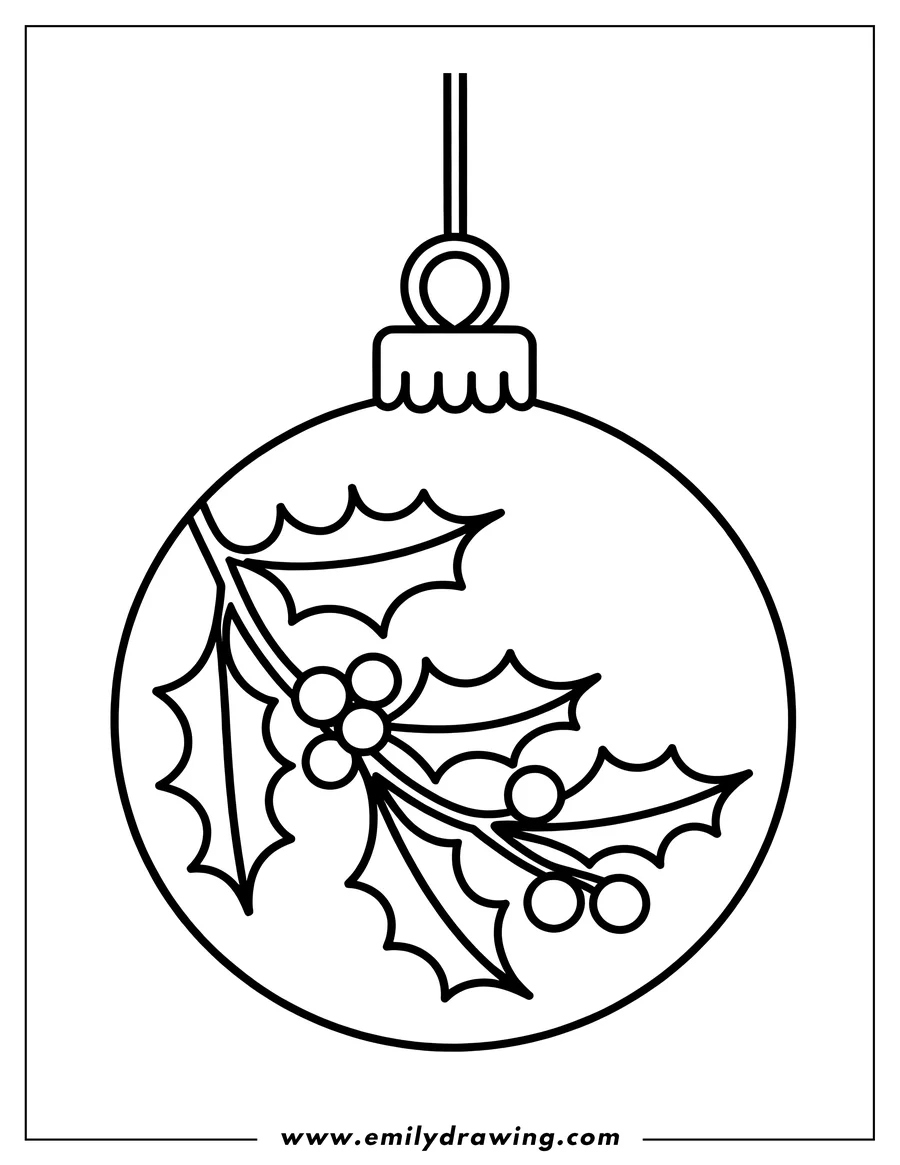 Outline of a Christmas ornament with mistletoe and berries inside.