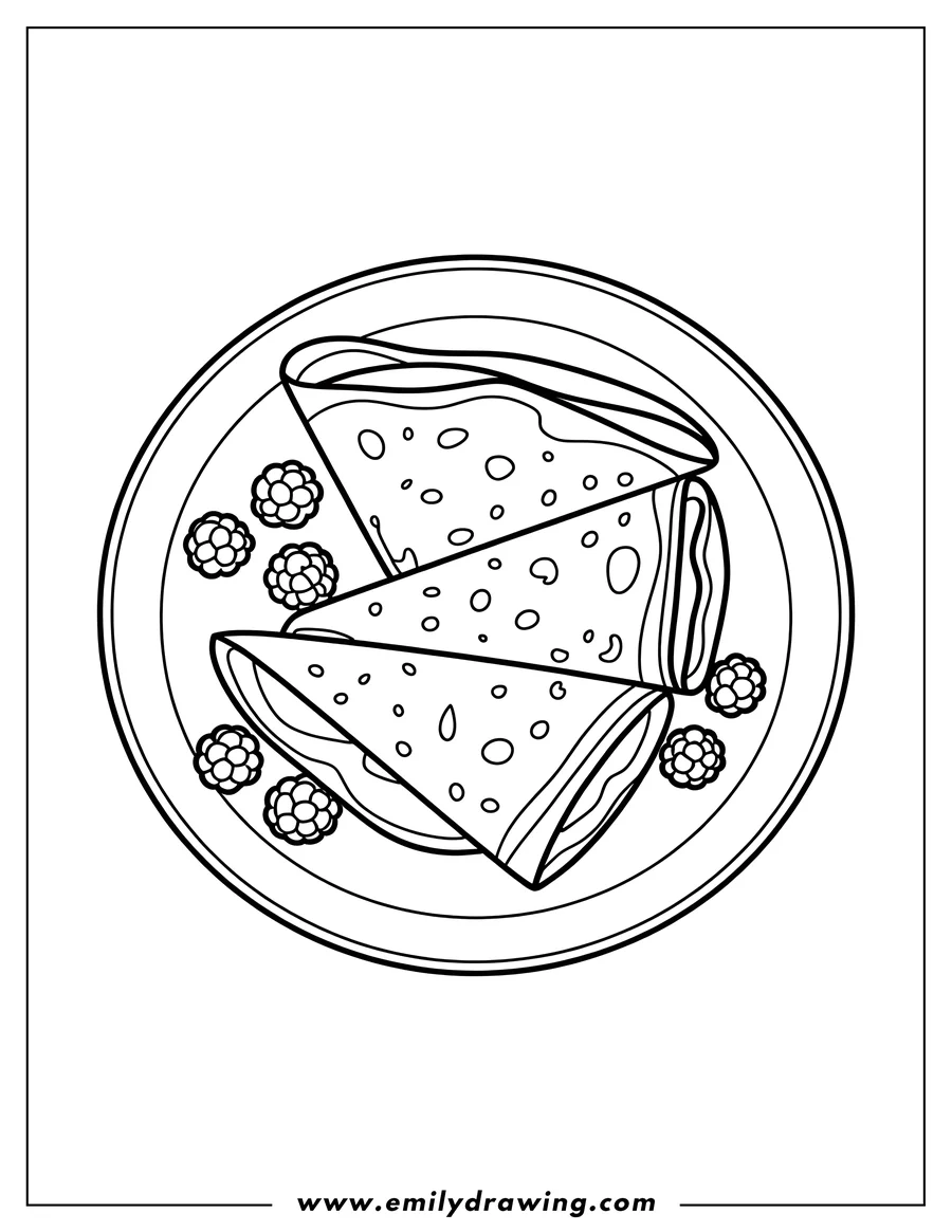 Outline of pancakes and raspberries on a plate